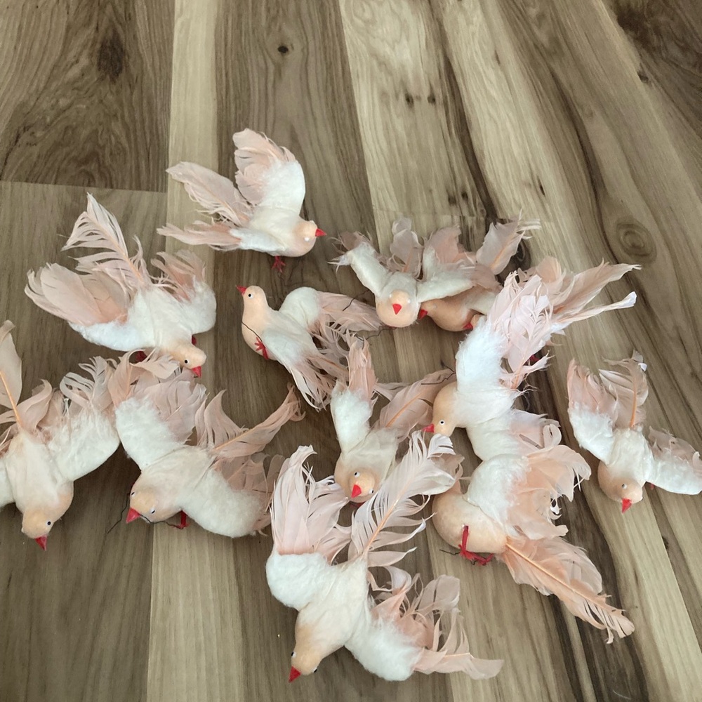 Pink Feather White Birds Wire Feet Decoration Craft  Lot 13